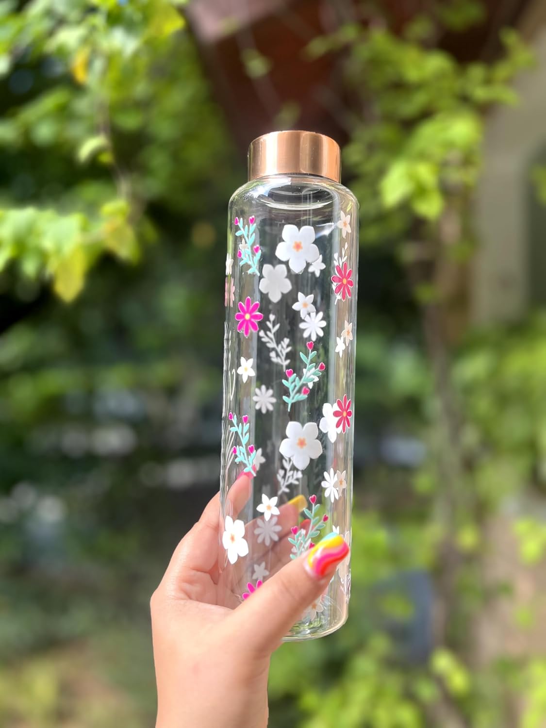 HOC Glass Bottle (White Flowers)