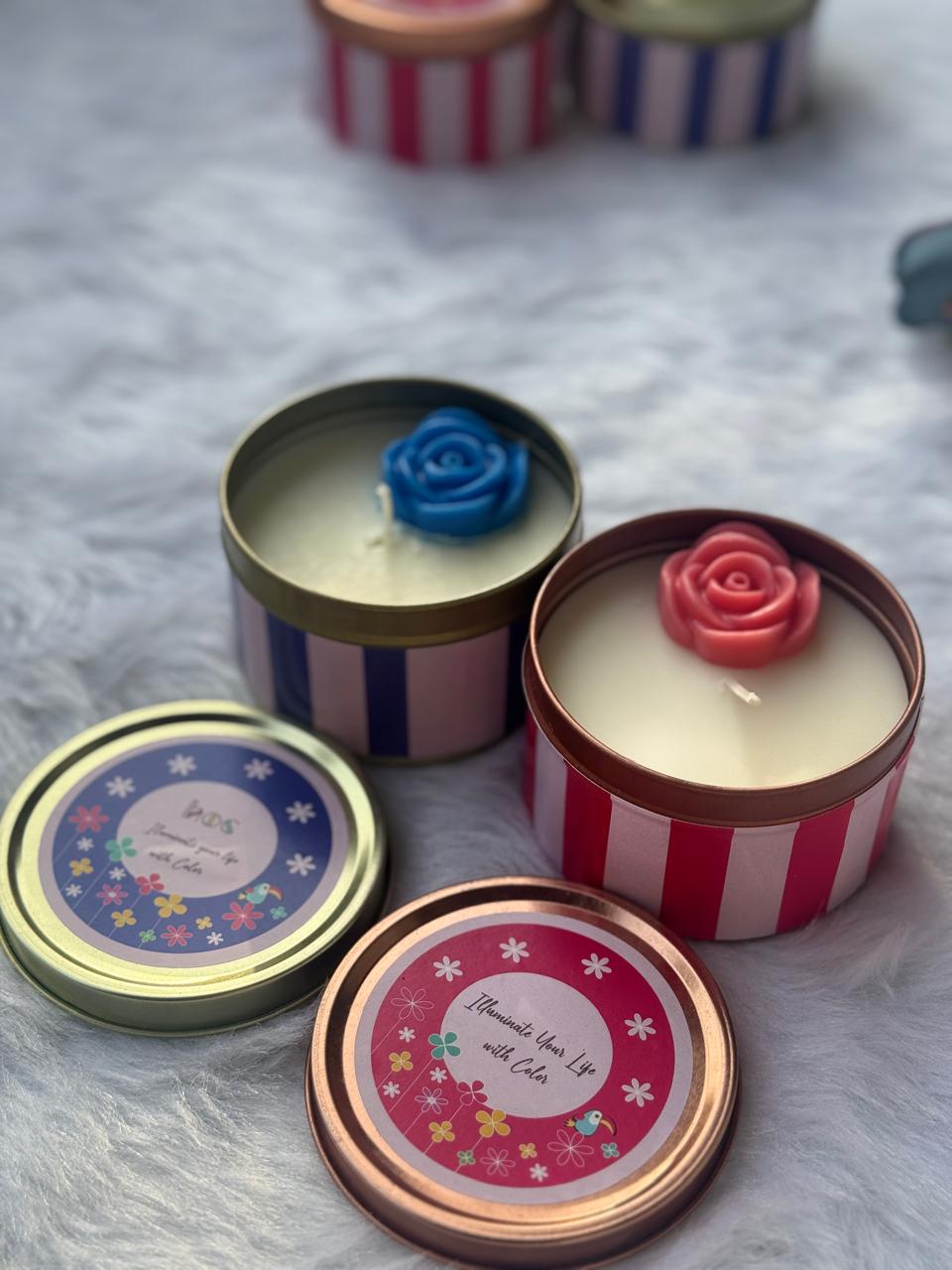 Set of Two Soy Wax Candles – Pink & Blue Rose