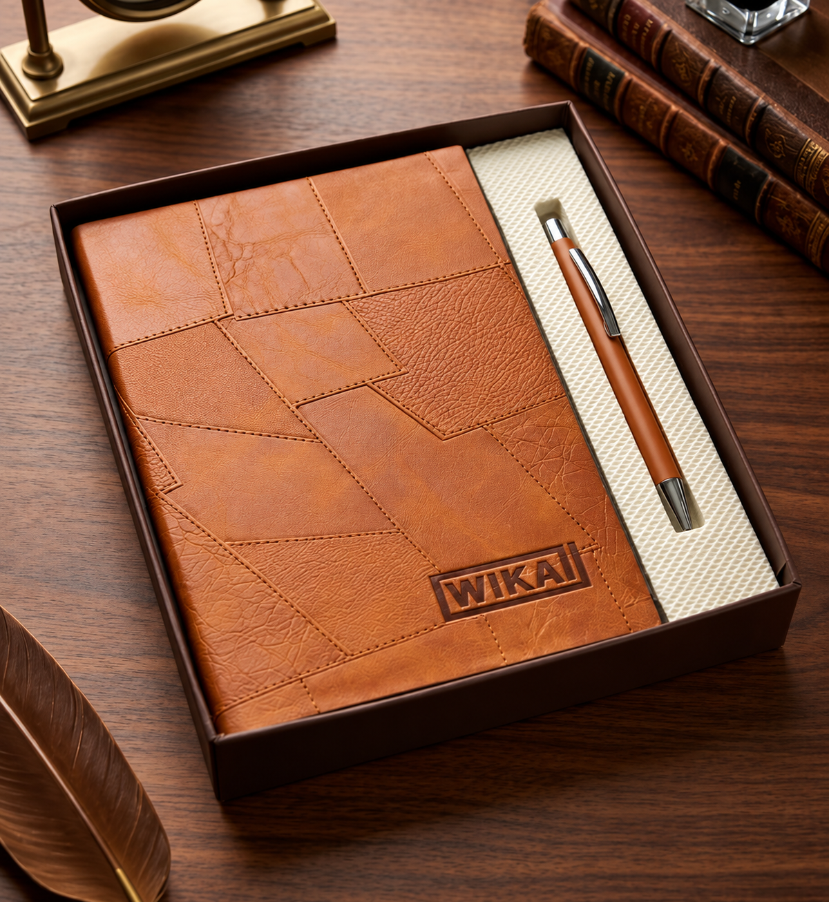 Premium Patchwork Leather Notebook & Pen Gift Set