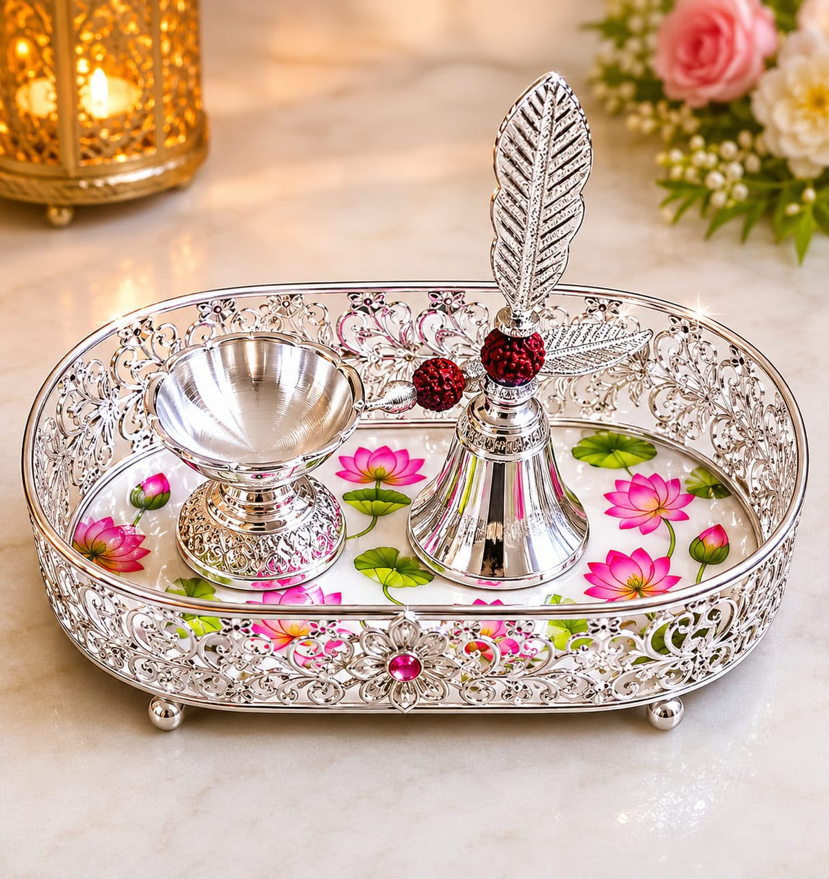 Silver Lotus Ritual Tray