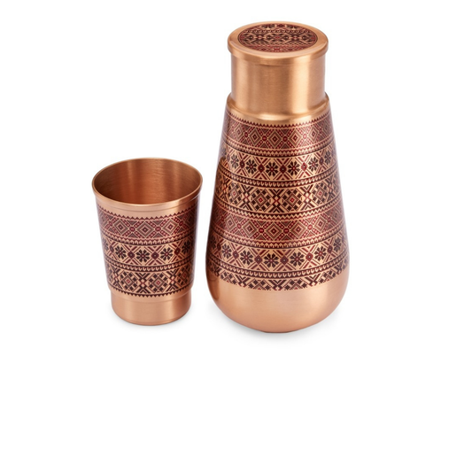 Tanjore Pure Copper Decoupage Carafe & Glass