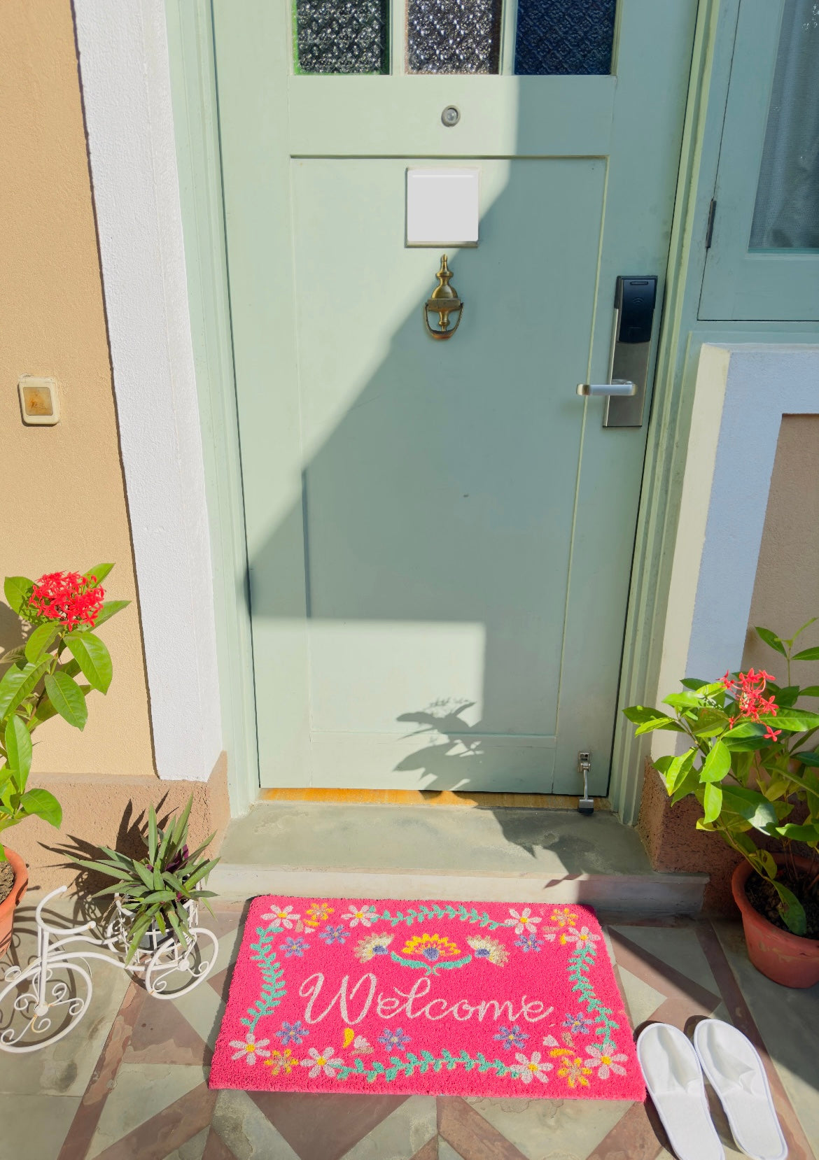 Floral Welcome Coir Door Mat