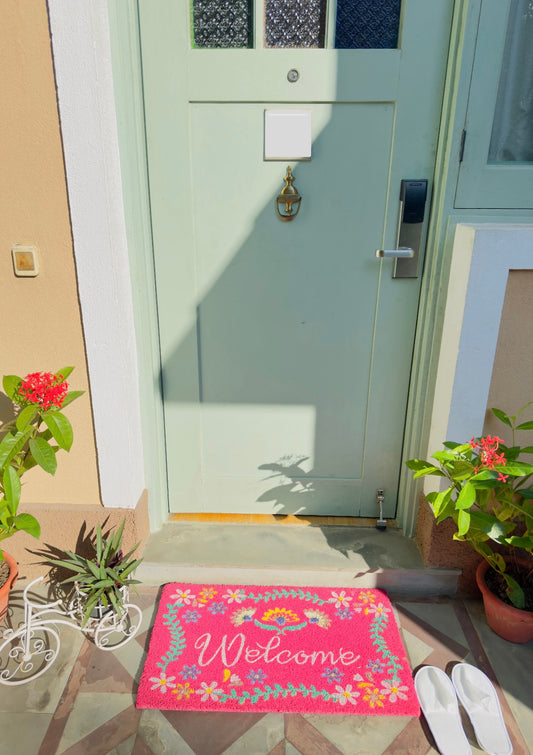Floral Welcome Coir Door Mat