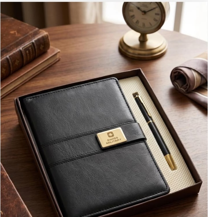 Executive Black Leather Notebook & Pen Gift Set