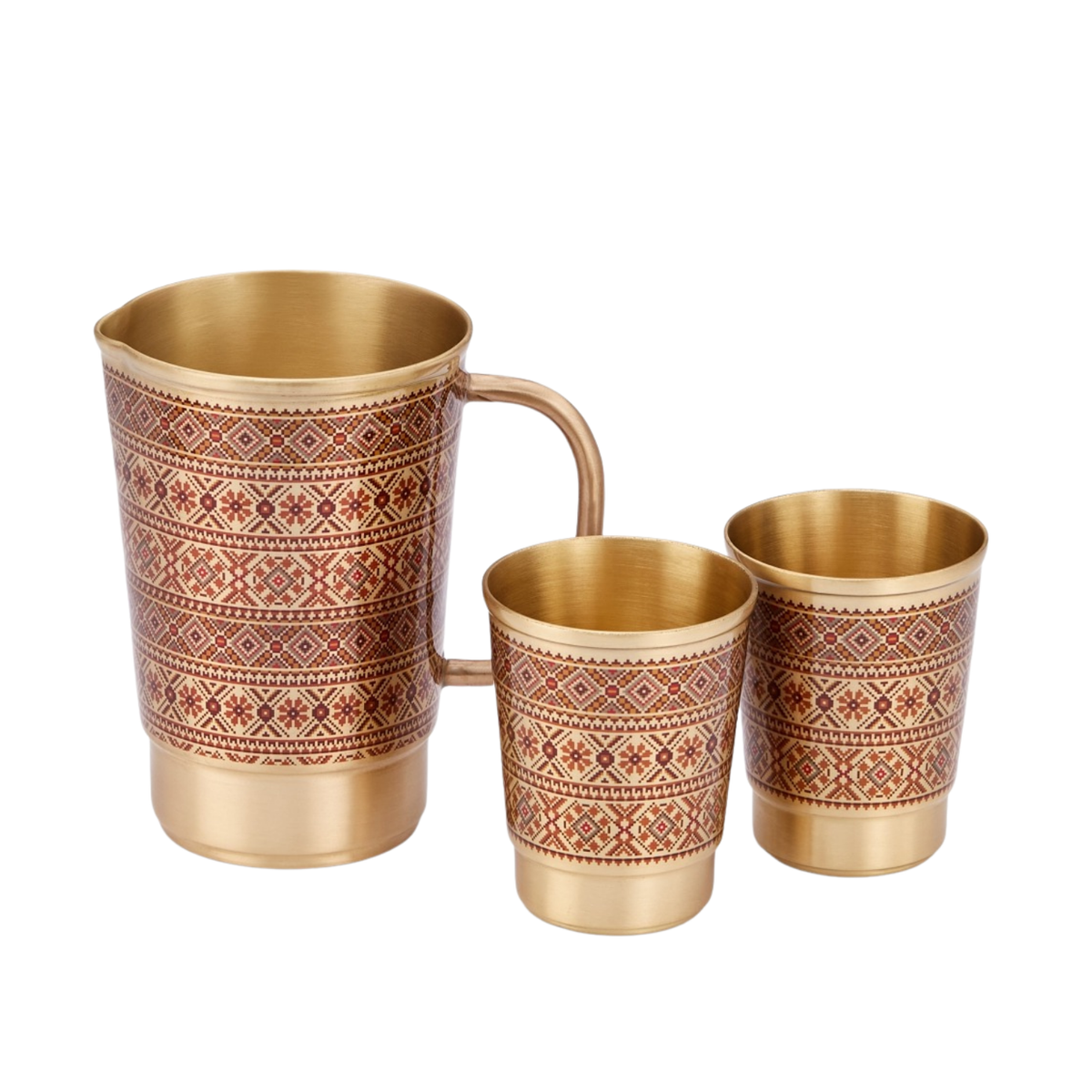 Mysore Pure Brass Decoupage Jug & Water Glasses