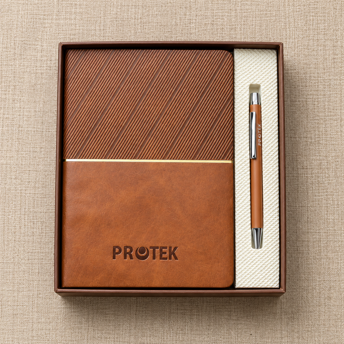 Premium Tan Textured Notebook & Pen Gift Set