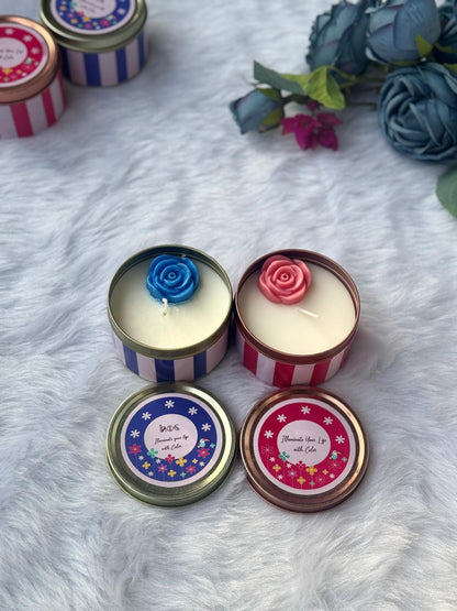 Set of Two Soy Wax Candles – Pink & Blue Rose