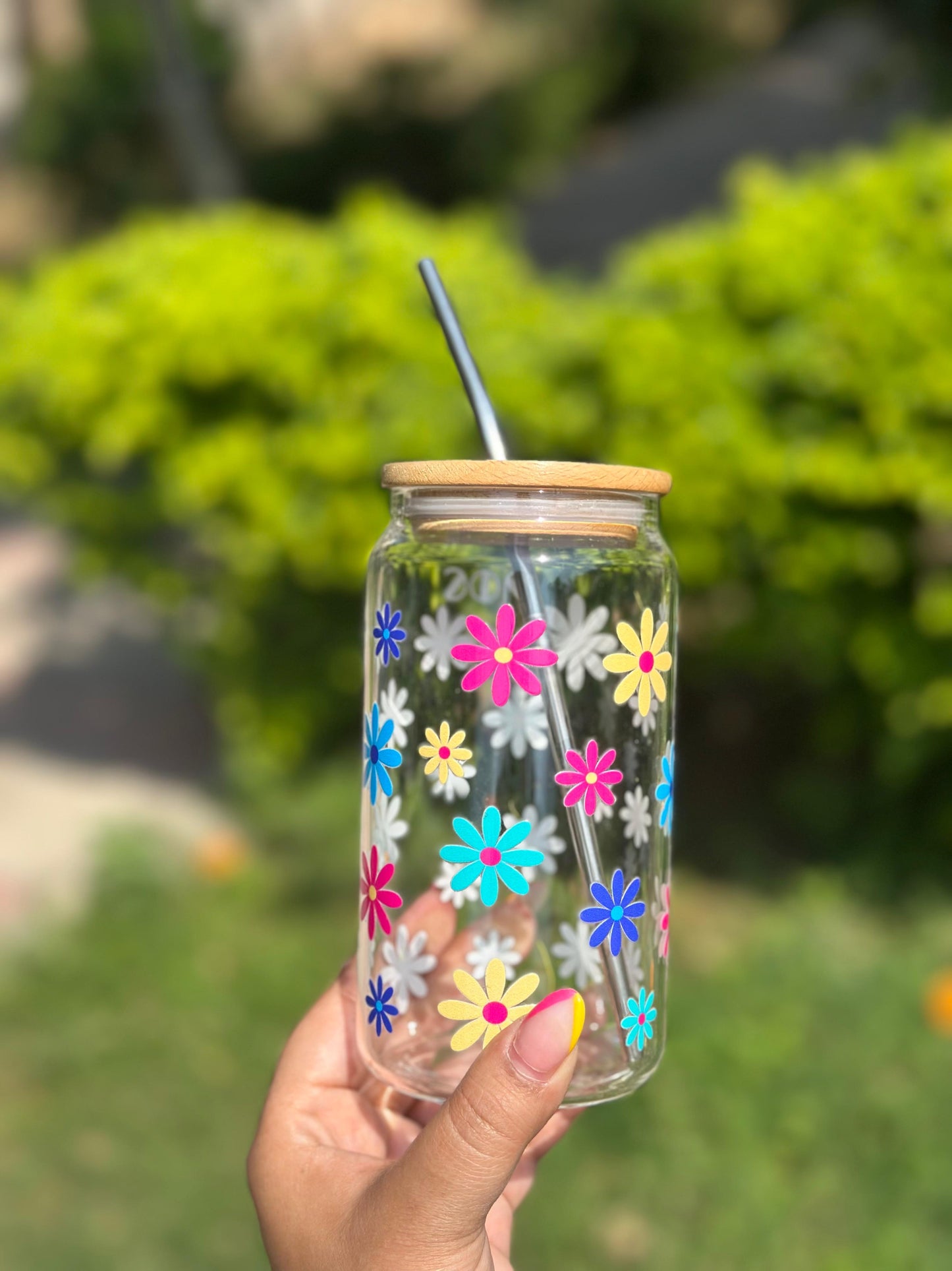 HOC Glass Sipper (Multi-Colored Floral Design)