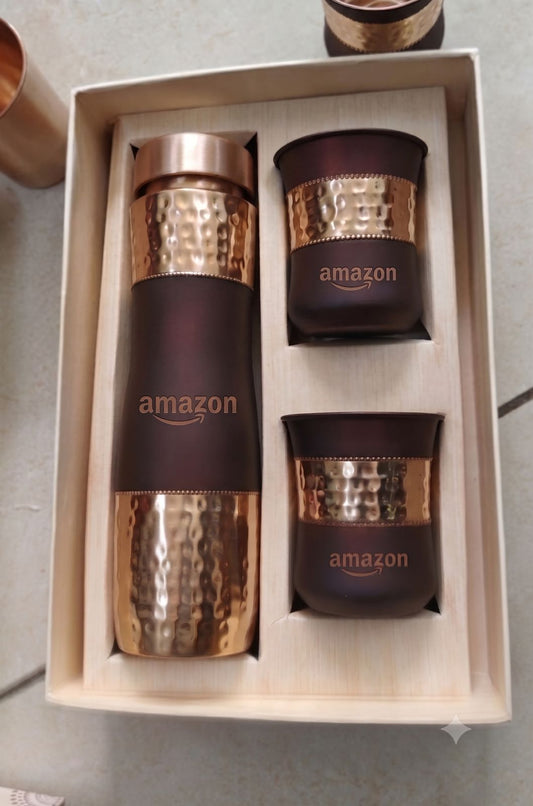 Premium Copper Bottle & Glass Gift Set