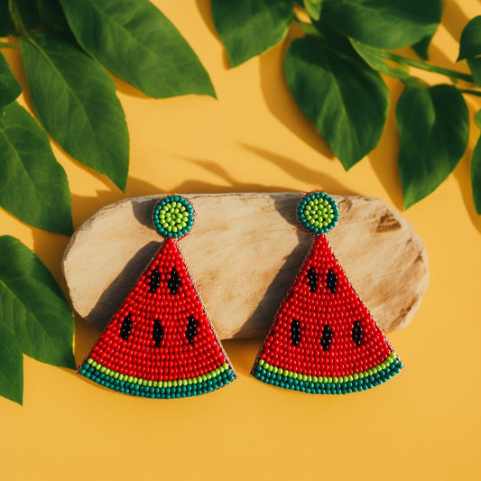 Melon Delight: Handcrafted Beaded Watermelon Earrings